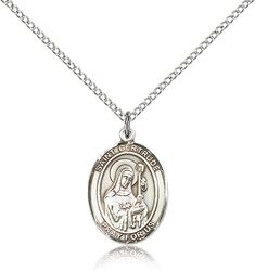 Sterling Silver St. Gertrude of Nivelles Patron Saint Medal Pendant - Medium" itemprop="image