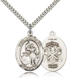 Sterling Silver St. Joan of Arc Patron Saint Medal Pendant - Large" itemprop="image