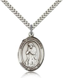 Sterling Silver St. Juan Diego Patron Saint Medal Pendant - Large" itemprop="image