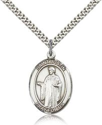 Sterling Silver St. Justin Patron Saint Medal Pendant - Large" itemprop="image