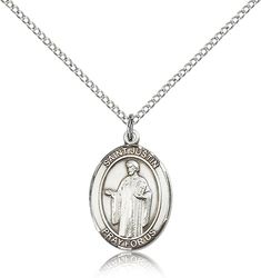 Sterling Silver St. Justin Patron Saint Medal Pendant - Medium" itemprop="image