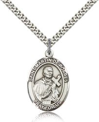 Sterling Silver St. Martin de Porres Patron Saint Medal Pendant - Large" itemprop="image