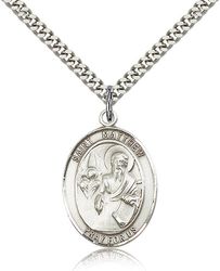 Sterling Silver St. Matthew the Apostle Patron Saint Medal Pendant - Large" itemprop="image