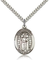 Sterling Silver St. Matthias the Apostle Patron Saint Medal Pendant - Large" itemprop="image