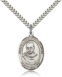 Sterling Silver St. Maximilian Kolbe Patron Saint Medal Pendant - Large" itemprop="image