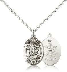 Sterling Silver St. Michael / Army Patron Saint Medal Pendant - Medium" itemprop="image