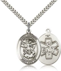 Sterling Silver St. Michael / EMT Patron Saint Medal Pendant - Large" itemprop="image