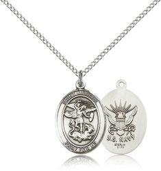 Sterling Silver St. Michael / Navy Patron Saint Medal Pendant - Medium" itemprop="image