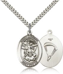 Sterling Silver St. Michael / Paratrooper Patron Saint Medal Pendant - Large" itemprop="image