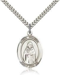 Sterling Silver St. Samuel Patron Saint Medal Pendant - Large" itemprop="image