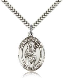 Sterling Silver St. Scholastica Patron Saint Medal Pendant - Large" itemprop="image