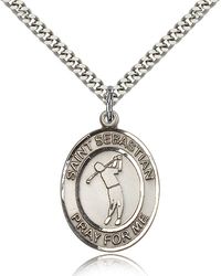 Sterling Silver St. Sebastian Patron Saint Medal Pendant - Large" itemprop="image