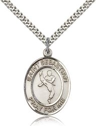 Sterling Silver St. Sebastian Patron Saint Medal Pendant - Large" itemprop="image