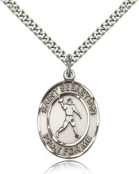 Sterling Silver St. Sebastian Patron Saint Medal Pendant - Large" itemprop="image