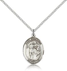 Sterling Silver St. Sebastian Patron Saint Medal Pendant - Medium" itemprop="image