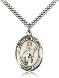 Sterling Silver St. Sebastian / Rodeo Patron Saint Medal Pendant - Large" itemprop="image