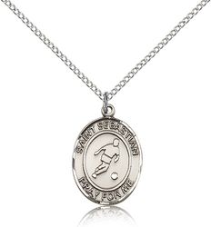 Sterling Silver St. Sebastian/Soccer Patron Saint Medal Pendant - Medium" itemprop="image