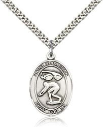 Sterling Silver St. Sebastian / Swimming Patron Saint Medal Pendant - Large" itemprop="image