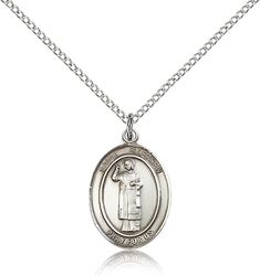 Sterling Silver St. Stephen the Martyr Patron Saint Medal Pendant - Medium" itemprop="image