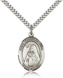 Sterling Silver St. Teresa of Avila Patron Saint Medal Pendant - Large" itemprop="image