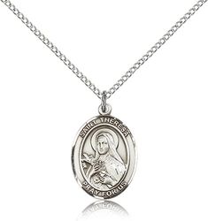 Sterling Silver St. Theresa Patron Saint Medal Pendant - Medium" itemprop="image