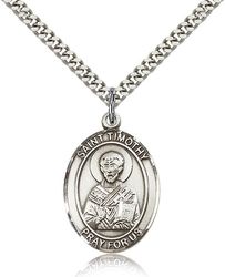 Sterling Silver St. Timothy Patron Saint Medal Pendant - Large" itemprop="image