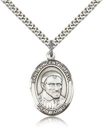 Sterling Silver St. Vincent de Paul Patron Saint Medal Pendant - Large" itemprop="image