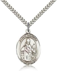 Sterling Silver St. Walter of Pontnoise Patron Saint Medal Pendant - Large" itemprop="image