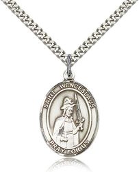 Sterling Silver St. Wenceslaus Patron Saint Medal Pendant - Large" itemprop="image