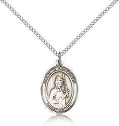 Sterling Silver St. Wenceslaus Patron Saint Medal Pendant - Medium" itemprop="image