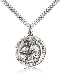 Sterling Silver Sts. Cosmos & Damian Medal Pendant" itemprop="image