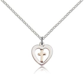 Two-Tone GF/SS Heart / Cross Medal Pendant" itemprop="image