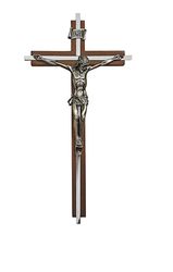 Walnut Finish Crucifix with Nickel Plate Inlay" itemprop="image