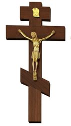 Walnut Orthodox Cross With Gold Plated Fine Pewter Figure (12 inch)" itemprop="image