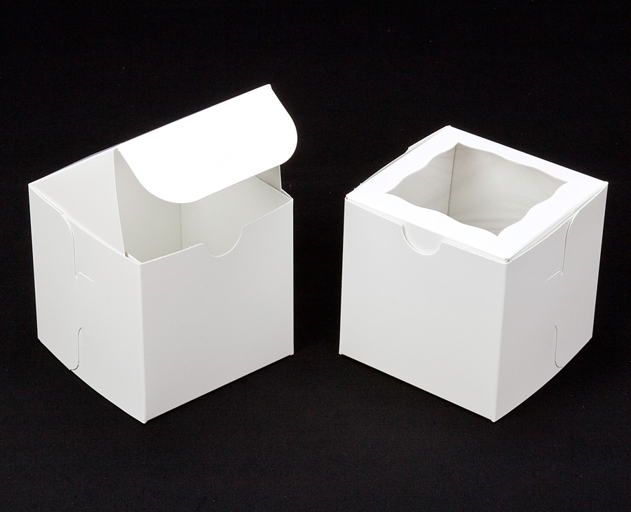 1412 - 4" x 4" x 4" White Lock & Tab Box with Window