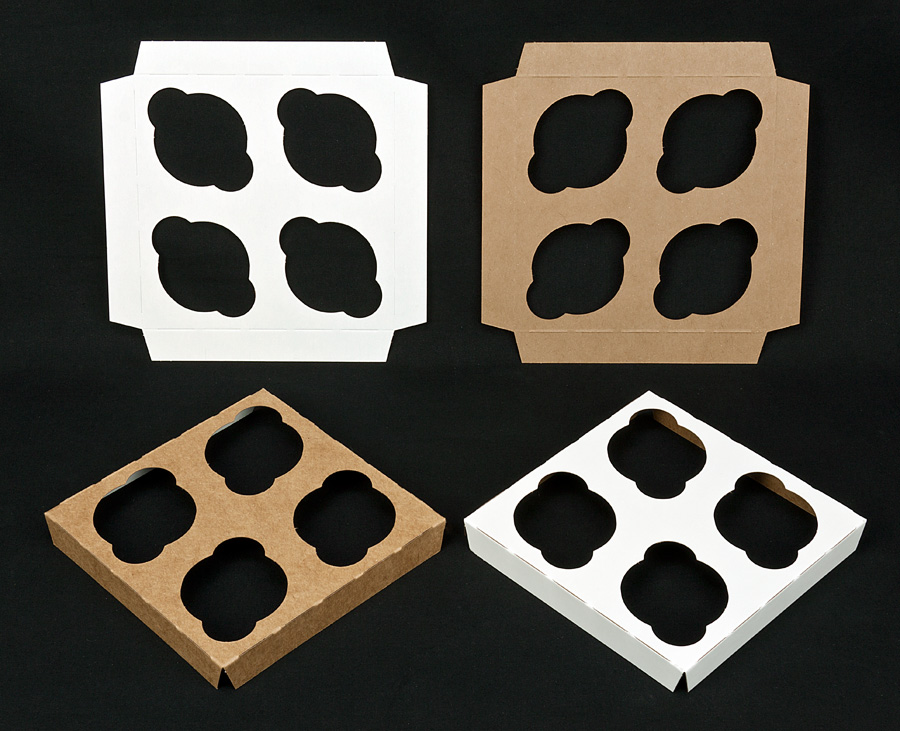 1762 - 7" x 7" x 7/8" 4-Count Standard Cupcake Insert, Reversible White/Brown