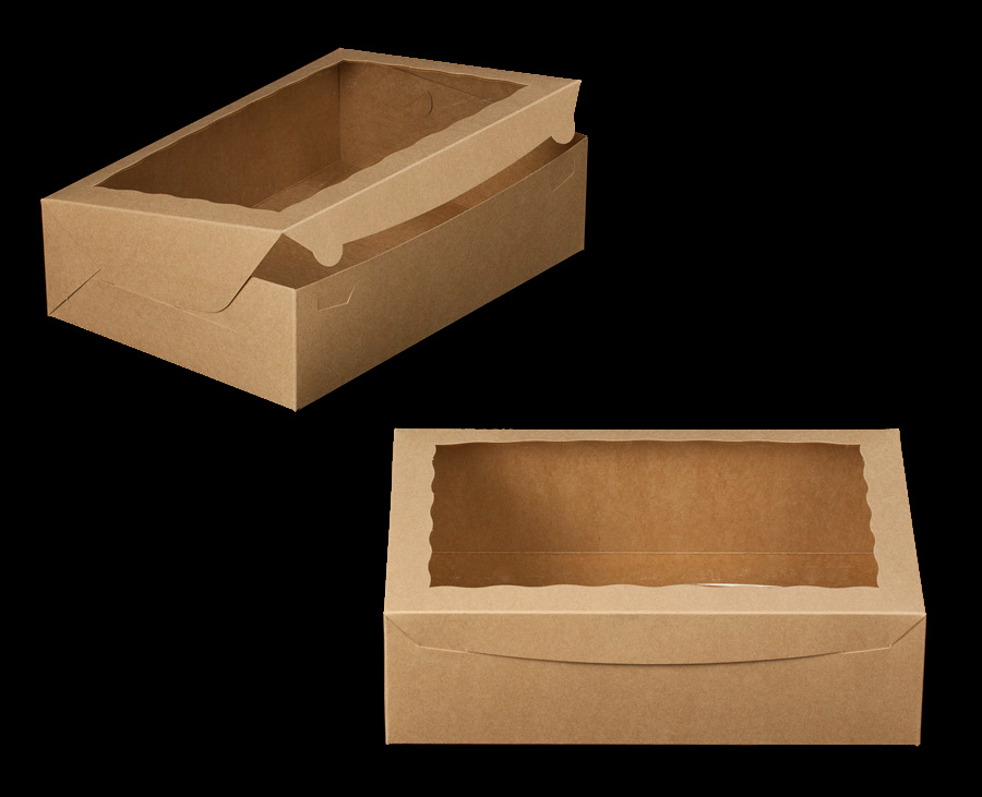 2101 - 14" x 10" x 4" Brown Lock & Tab Box with Window