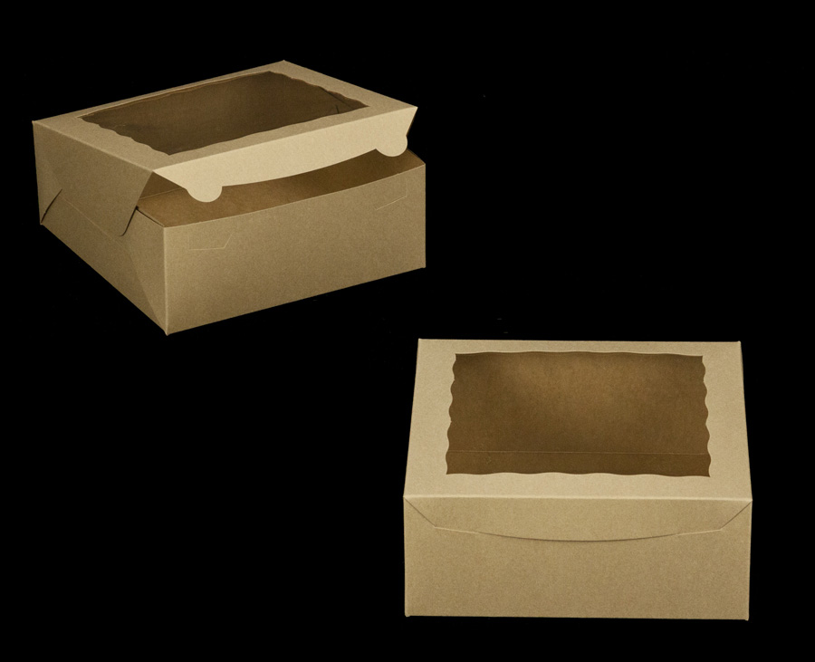 2107 - 10" x 10" x 4" Brown Lock & Tab Box with Window