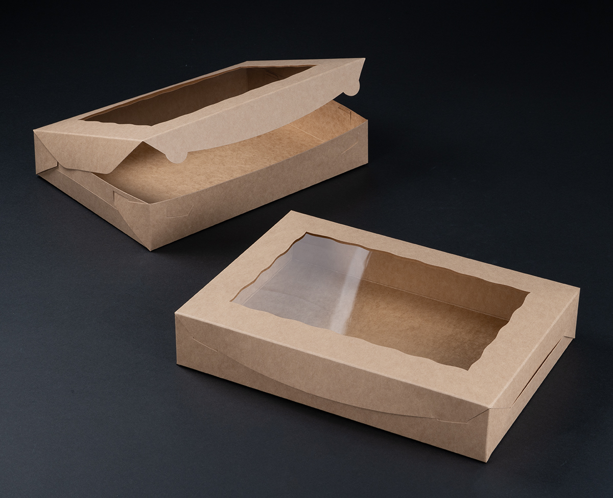 2422 - 14" x 10" x 2 1/2" Brown Lock & Tab Box with Window