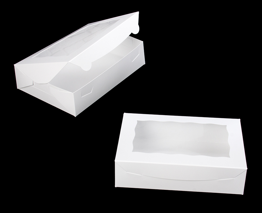2440 - 10" x 7" x 2 1/2" White Lock & Tab Box with Window