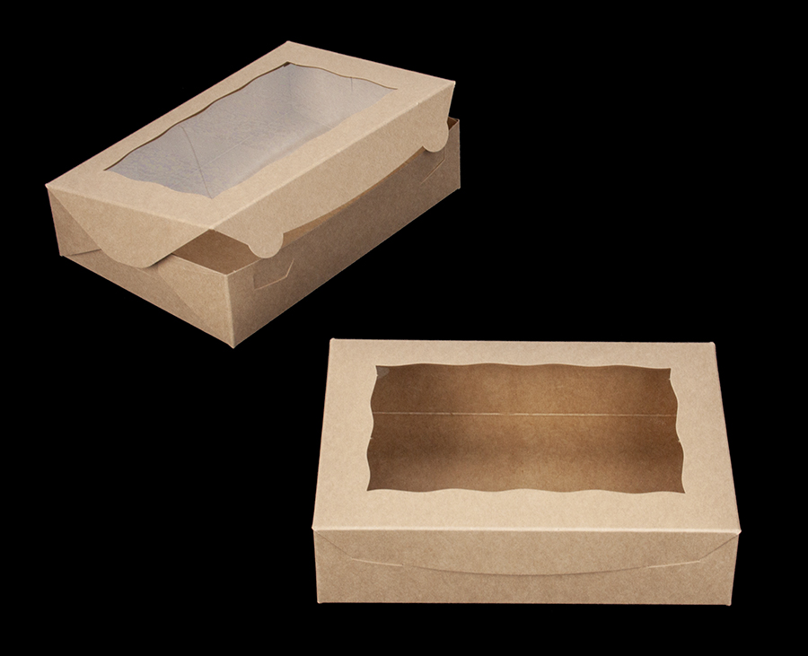 2441 - 10" x 7" x 2 1/2" Brown Lock & Tab Box with Window