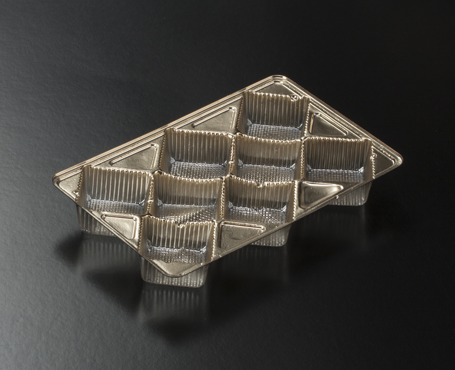 3363q10 7" x 4 3/8" x 7/8" Gold 8 Cavity Candy Tray, 10 PACK