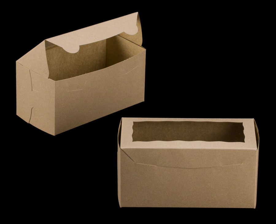3399 - 8" x 4" x 4" Brown Lock & Tab Box with Window