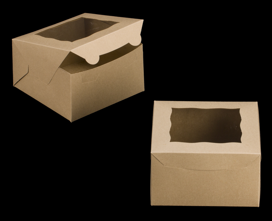3589 - 7" x 7" x 4" Brown Lock & Tab Box with Window