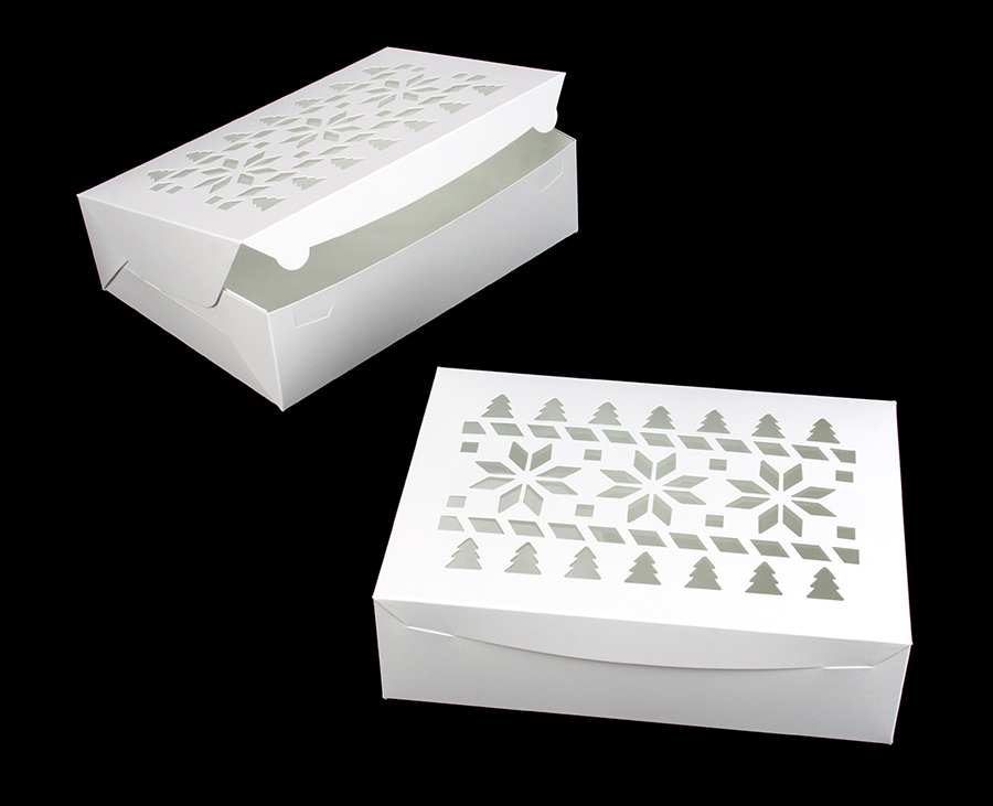 4186 - 14" x 10" x 4" White Christmas Sweater Window Lock & Tab Box