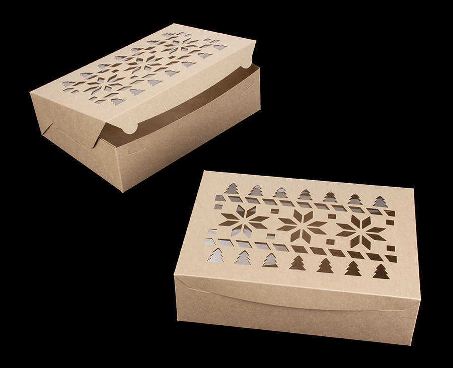 4187 - 14" x 10" x 4" Brown Christmas Sweater Window Lock & Tab Box