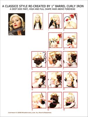 Classic Style with Deep Side Part, Height and Fullness above Forehead - with 1" Barrel Curly Iron