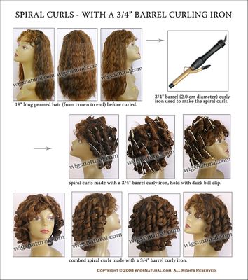 Classical Spiral Curl Style - with 3/4" Barrel (2.0 cm diameter) Curly Iron