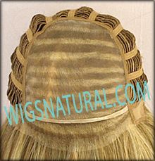 Lynsey Envyhair wig, Mono top, Lace front, Wefted sides and back, color shown dark blonde