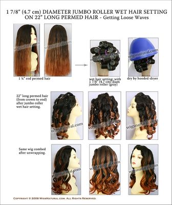 Loose Wave from Wet Hair Setting on Permed Hair - with 1 7/8" (4.7 cm) diameter jumbo roller